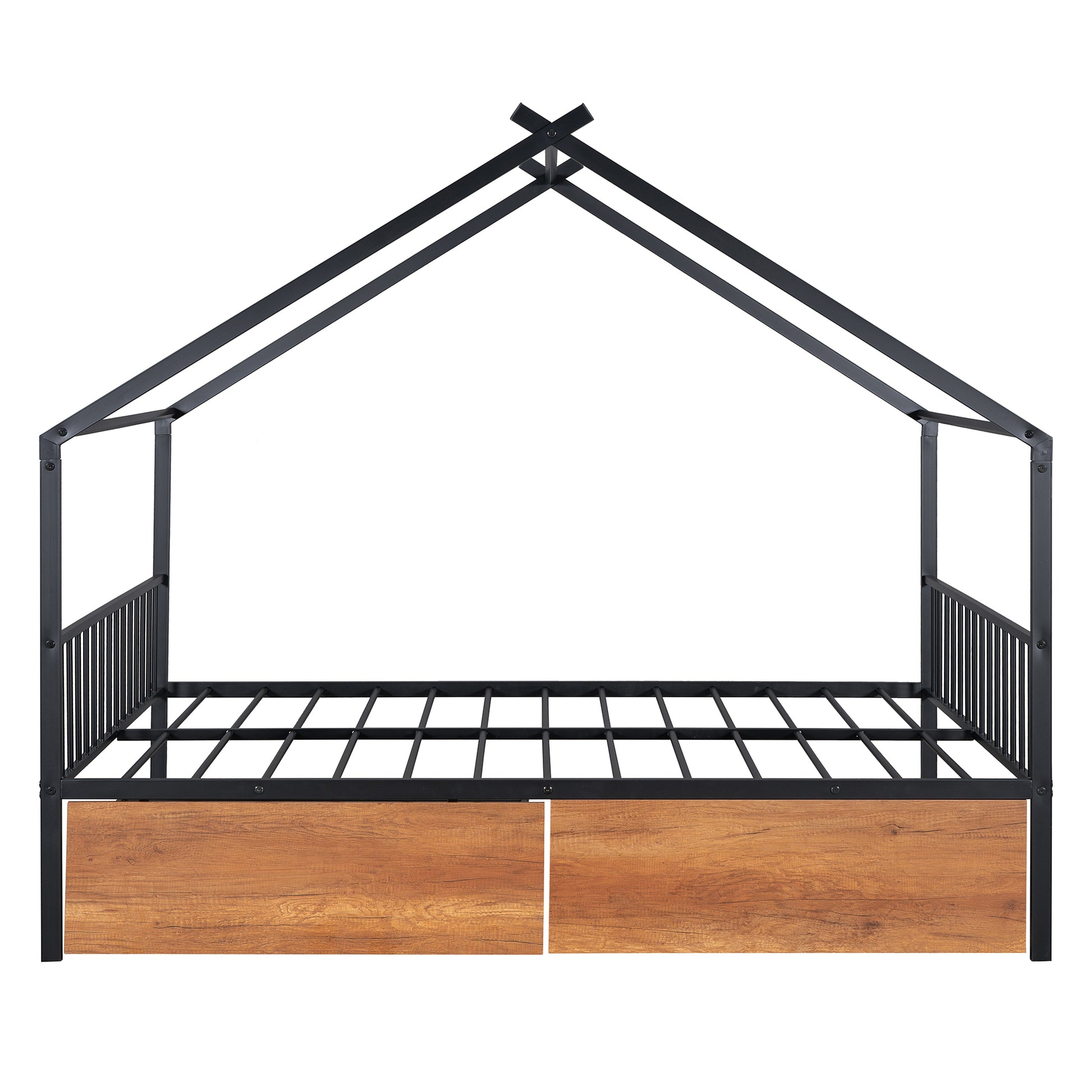 Full Size Metal House Bed With Two Drawers, Black Full Black Metal