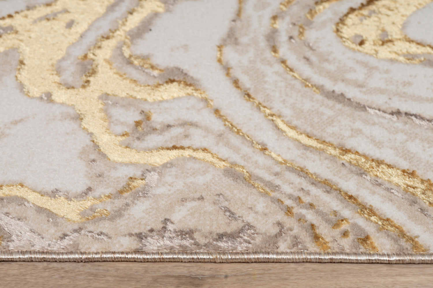 "Paz" Luxury Area Rug In Beige And Gold Abstract Design Multicolor Polyester