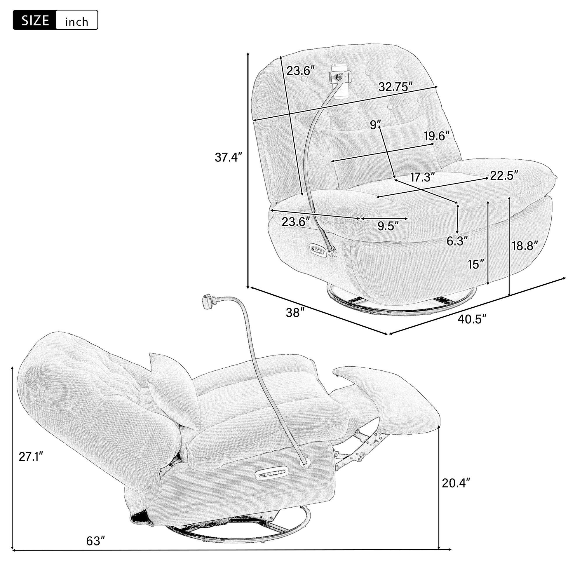 270 Degree Swivel Power Recliner With Voice Control, Bluetooth Music Player,Usb Ports, Atmosphere Lamp, Hidden Arm Storage And Mobile Phone Holder For Living Room, Bedroom, Apartment, Red Red Foam Linen