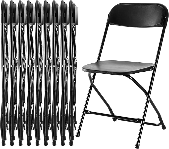 10 Pcs Folding Chair Plastic, Foldable Stackable Portable Seat With Metal Frame 330Lb Capacity, Outdoor Indoor Commercial For Party, Wedding, Event, Office, Patio, Picnic, Kitchen, Black Black
