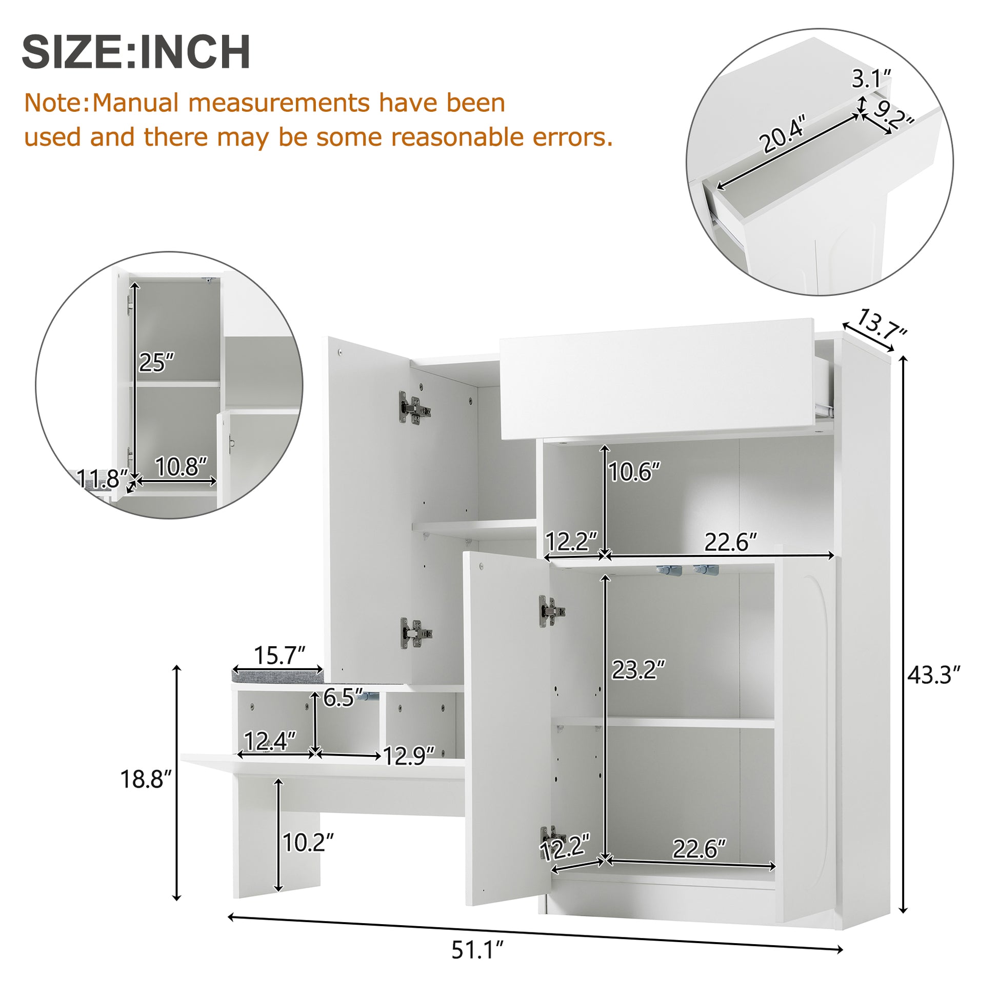 Elegant 2 In 1 Shoe Cabinets With Soft Cushion, Modern Storage Bench With Arched Doors & Rebound Devices, Versatile Shoe Rack Organizer With Adjustable Shelves For Hallway, Living Room, White White