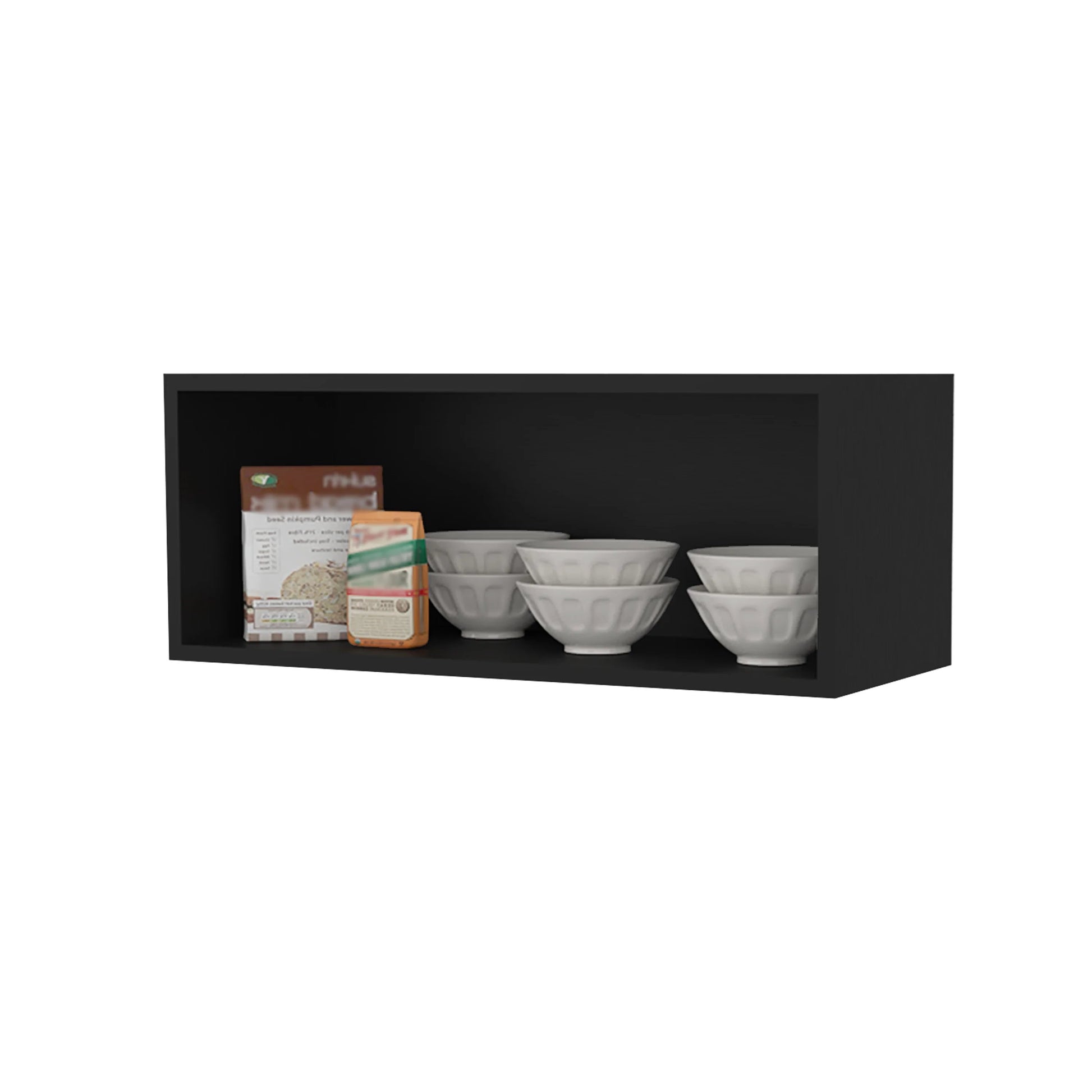 Black Rock Wall Cabinet With Open Storage Wall Mounted 1 2 Shelves Black Primary Living Space Wall Mounted Modern Particle Board