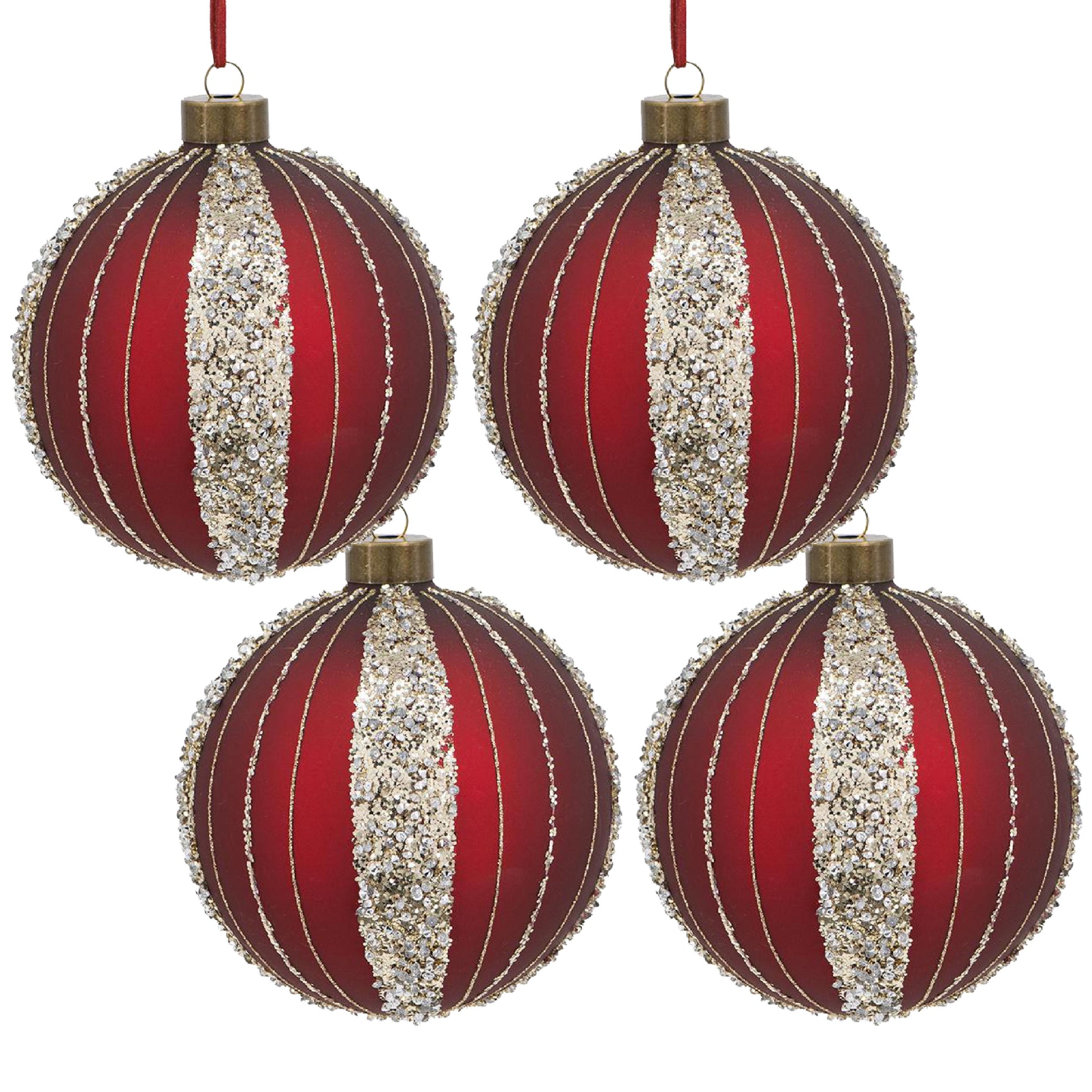 D4.7" Christmas Ball Ornaments, Glass Decorative Hanging Ball Christmas Tree Ornaments For Holiday Party Decorations, Set Of 4 Red Glass