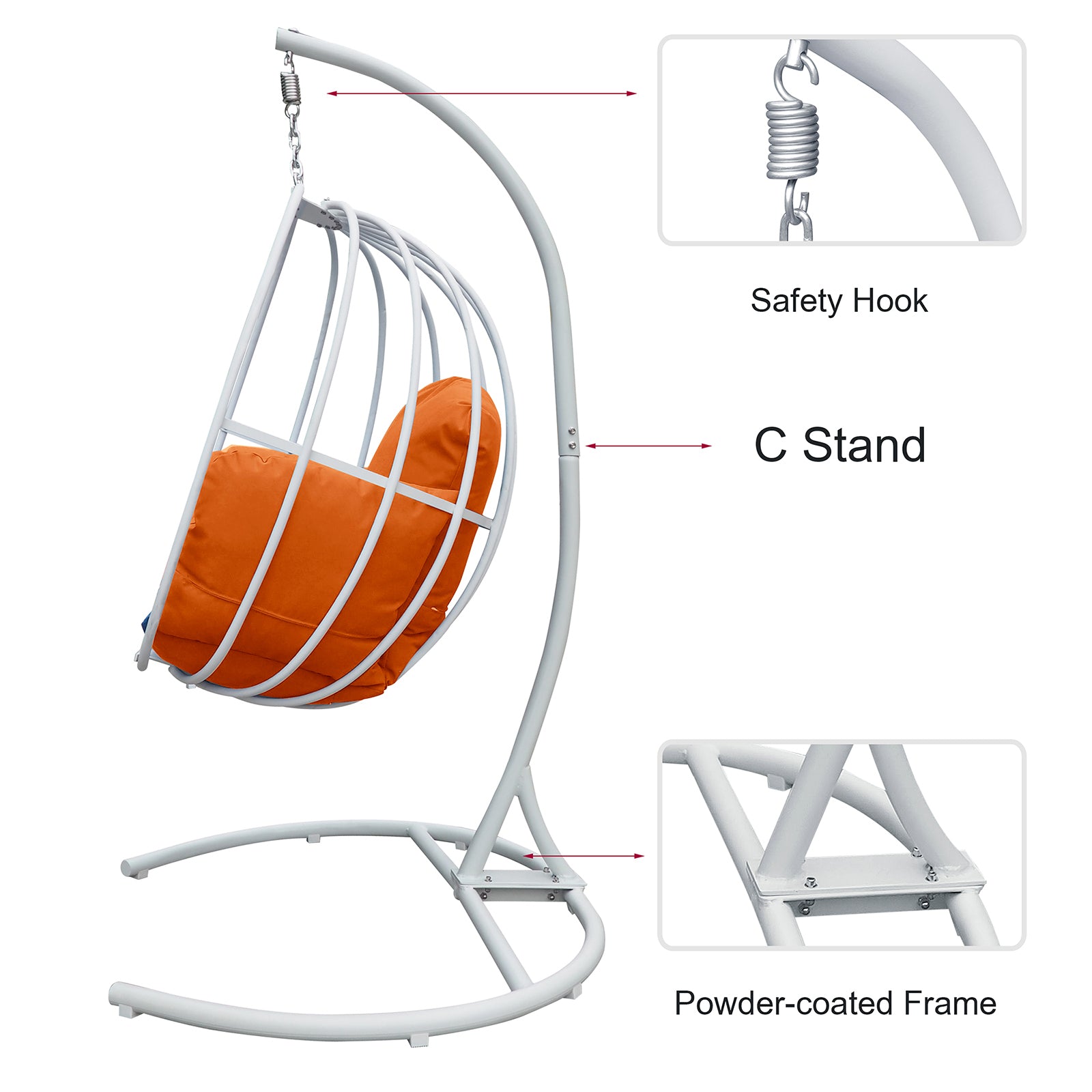 Hanging Egg Chair With Stand, Hammock Swing Chair With Hanging Kit,Orange Orange Rust Resistant Frame Garden & Outdoor Modern Aluminium