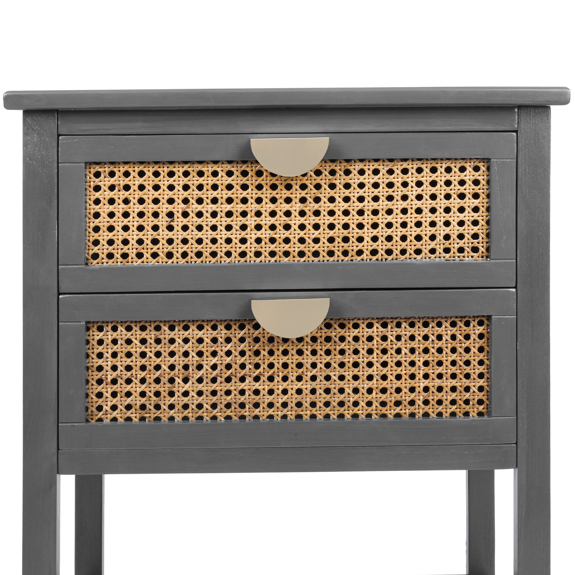 2 Drawer Side Table,Naturel Rattan,End Table,Suitable For Bedroom, Living Room, Study Gray Mdf