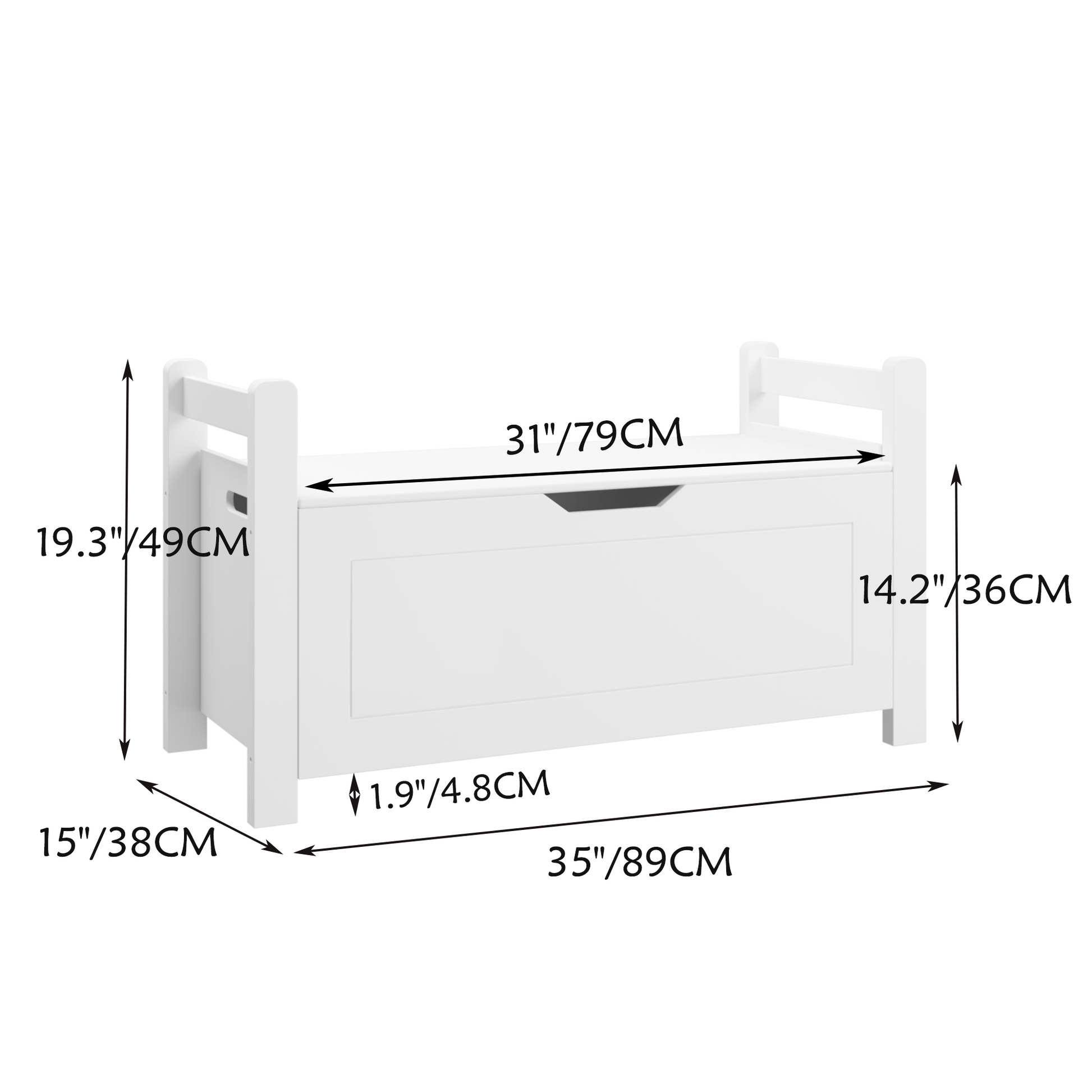 Kids Toy Box Chest, White Rubber Wood Toy Box For Boys Girls, Large Storage Cabinet With Flip Top Lid Safety Hinge, Toy Storage Organizer Trunk For Nursery, Playroom White Mdf