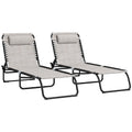 Outsunny Folding Chaise Lounge Pool Chair Set Of 2, Patio Sun Tanning Chair, Outdoor Lounge Chair With 4 Position Reclining Back,Mesh Seat For Beach, Yard, Patio, Cream Cream White Steel