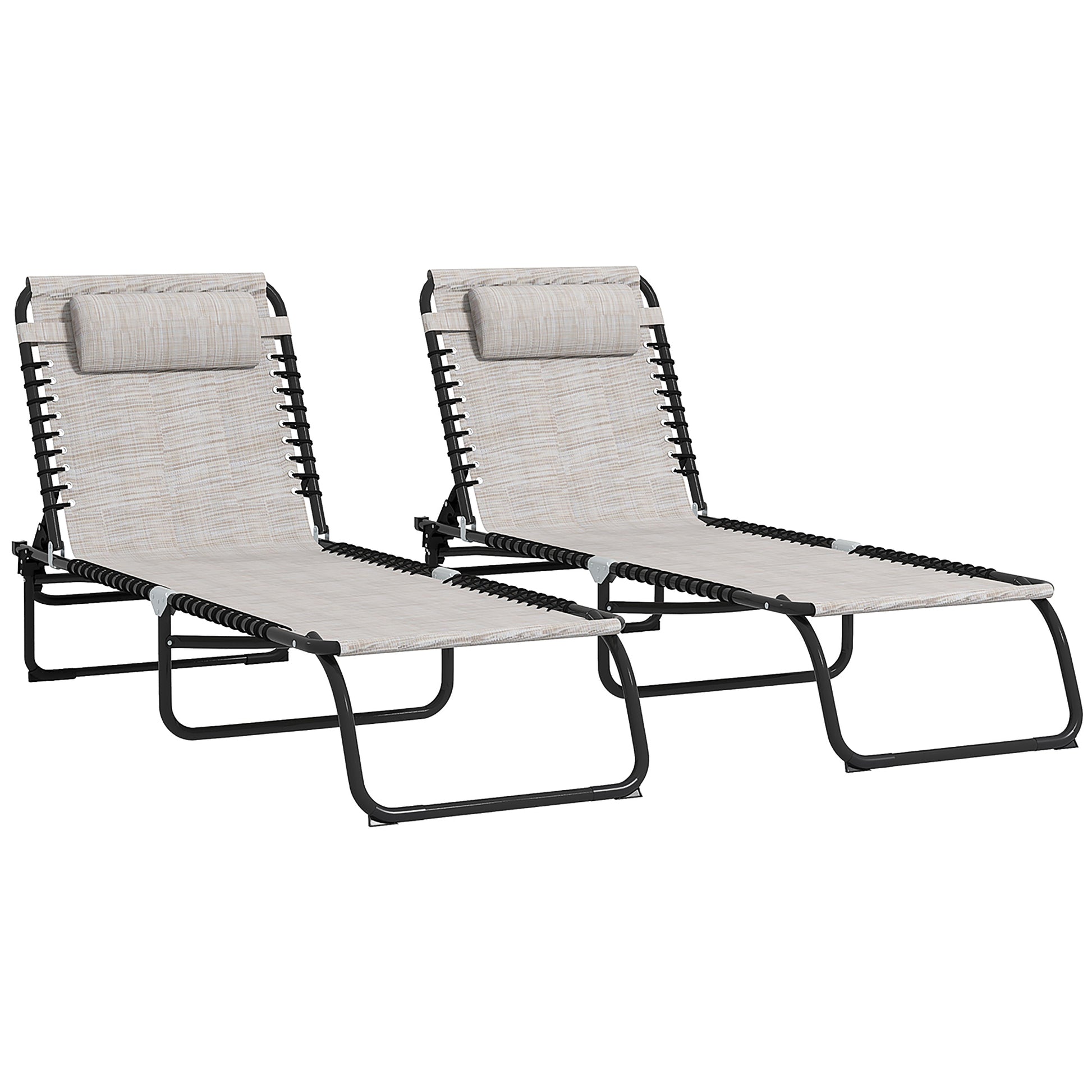 Outsunny Folding Chaise Lounge Pool Chair Set Of 2, Patio Sun Tanning Chair, Outdoor Lounge Chair With 4 Position Reclining Back,Mesh Seat For Beach, Yard, Patio, Cream Cream White Steel