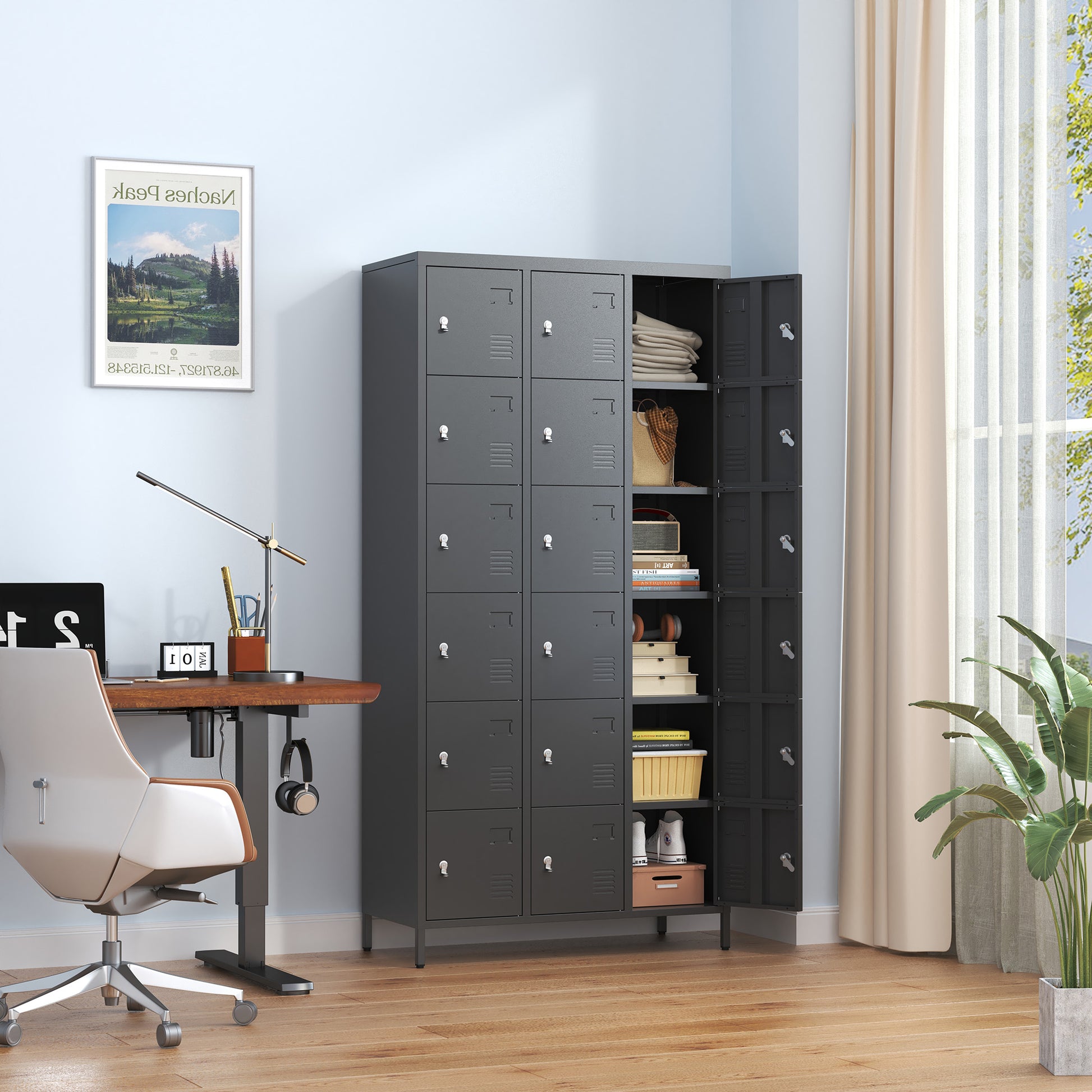 18 Door 72"H Metal Lockers With Lock For Employees,Storage Locker Cabinet For Home Gym Office School Garage,Easy Assembly,Black Freestanding 5 Or More Spaces Black Primary Living Space Door Locks