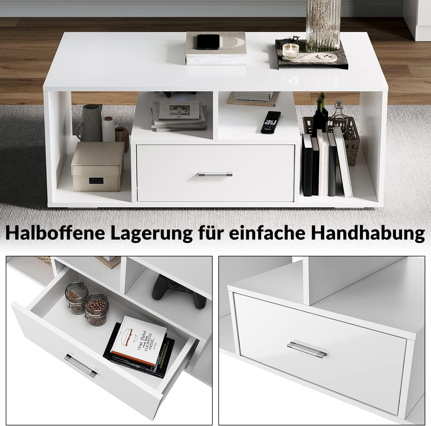 Dfw Coffee Table With Storage Compartment Drawers And Led Adjustable Lights Available In 16 Colours Sofa Table Side Table White White Primary Living Space Poplar Rectangular White Drafting Table Mid