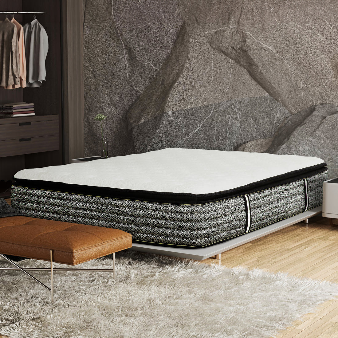 Premium 14 In. Cal King Size Pocket Coil Hybrid Mattress, Super Plush Gel Memory Foam Mattress For Comfort Sleep, White Gray Grey White Bedroom Contemporary,Modern Memory Foam Polyester California King