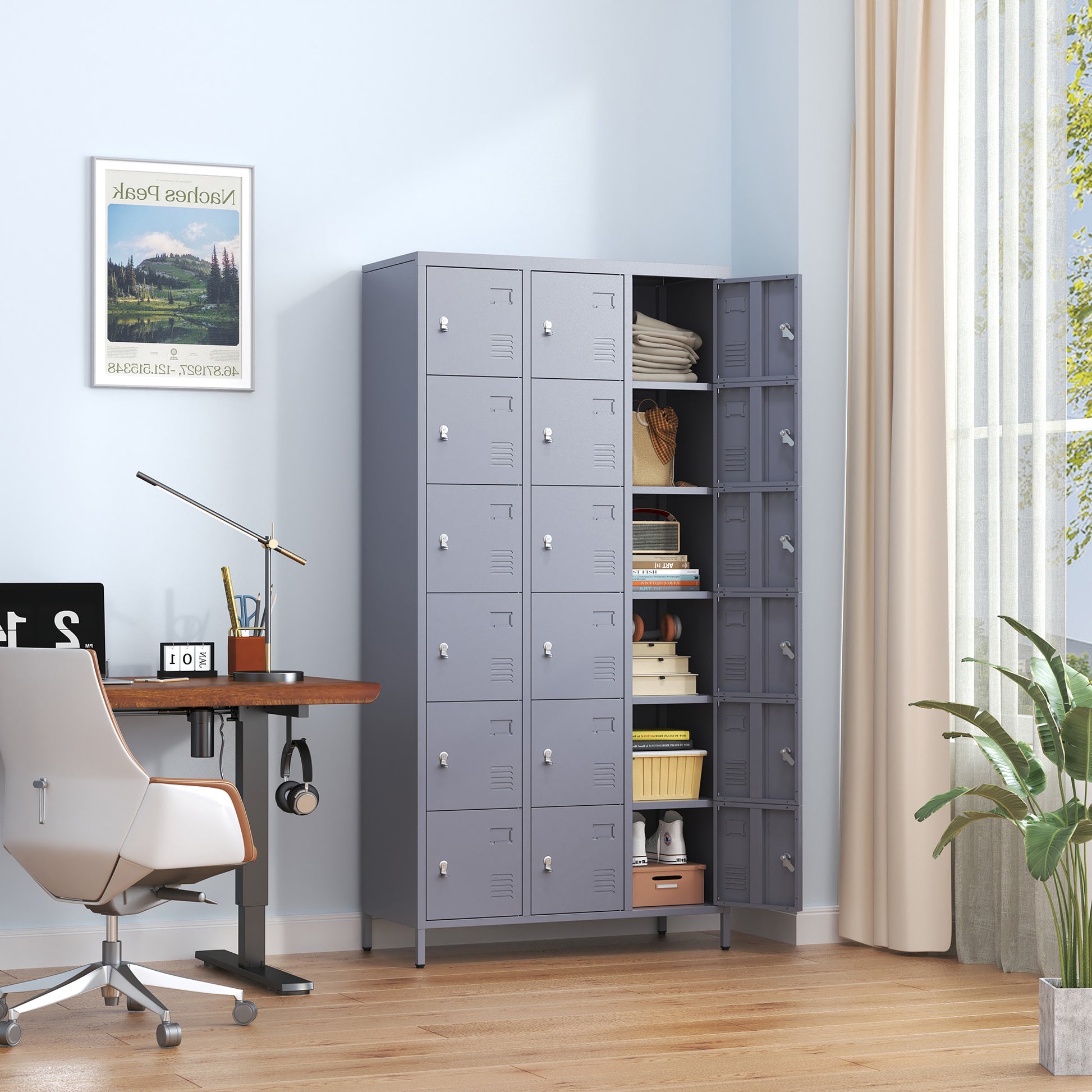 18 Door 72"H Metal Lockers With Lock For Employees,Storage Locker Cabinet For Home Gym Office School Garage,Easy Assembly,Gray 5 Or More Spaces Gray Primary Living Space Door Locks Modern Metal
