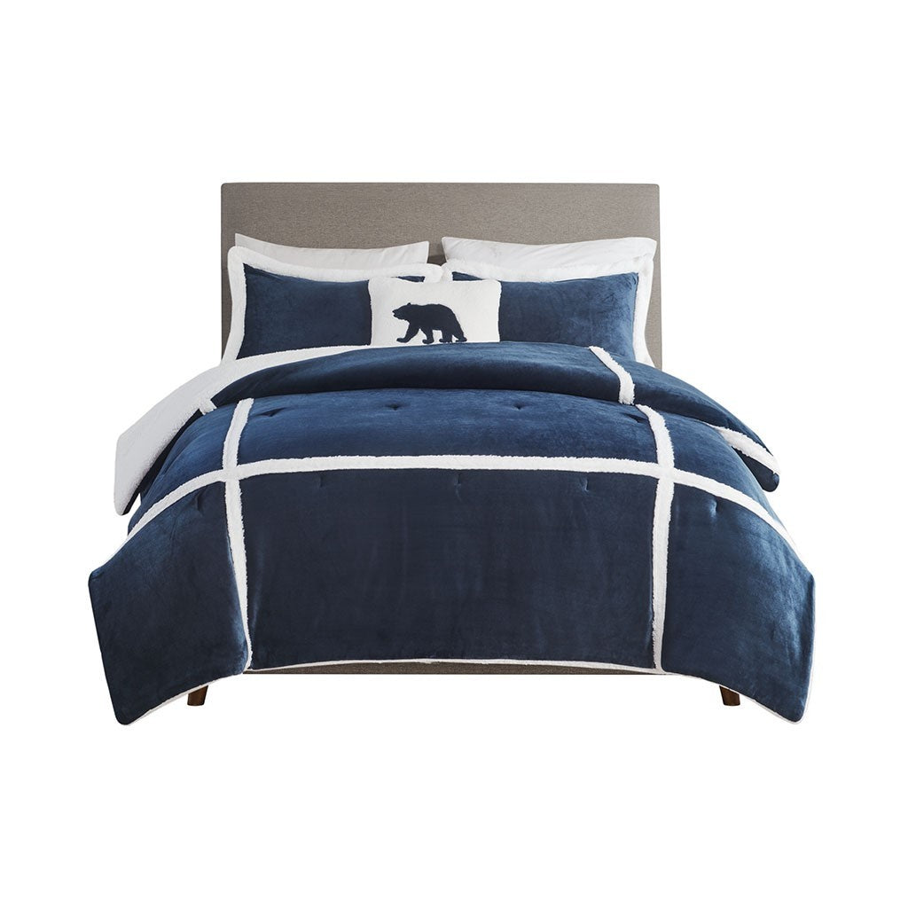 Plush To Sherpa Comforter Set Twin Navy Polyester