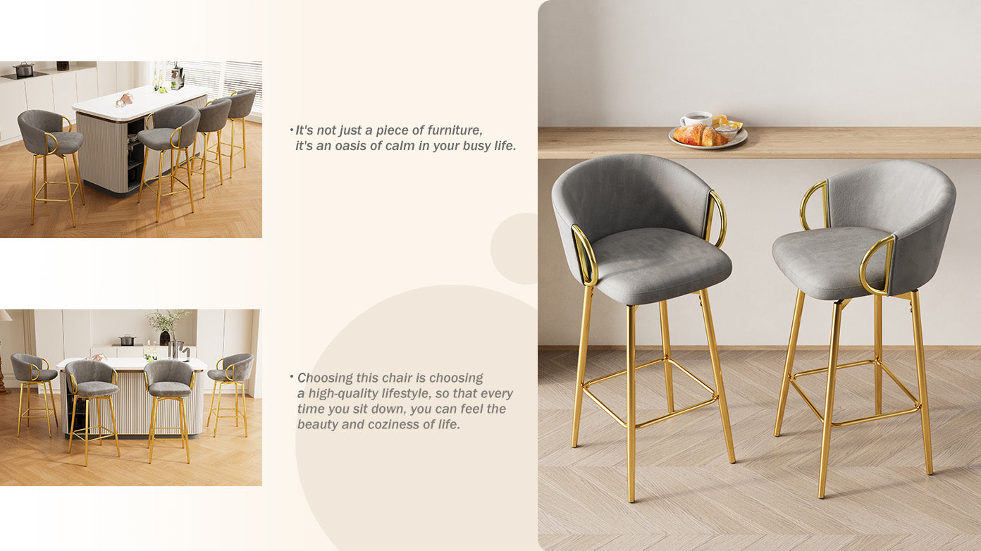 30 Inch Dining Chairs Set Of 2 Modern Style 360 Swivel Bar Chairs With Simple Design, Comfortable High Stools, And Flexible Dining Chairs Suitable For Bars, Restaurants,Velvet Bar Chair Beige Grey