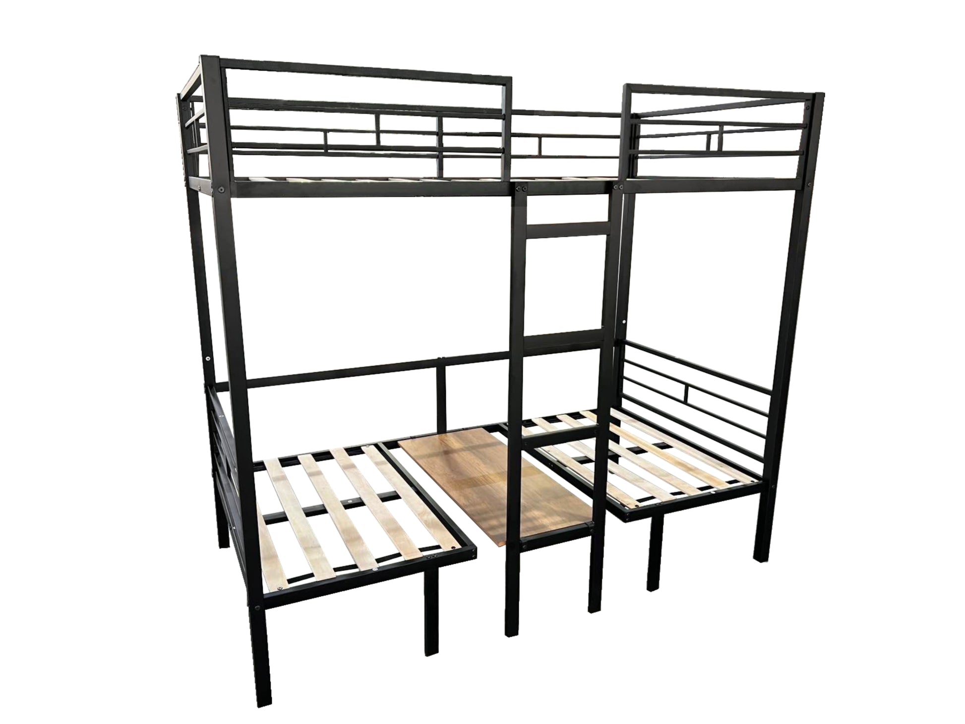 Full Size Loft Bed With Table Set Transformable To Full Over Full Bunk Full Black Steel