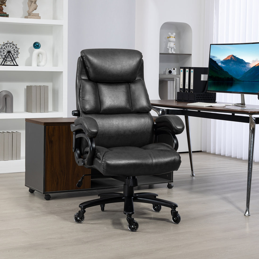 Vinsetto Pu Leather Office Chair For Desk, Big And Tall, 400Lb., Black Black Pu Leather