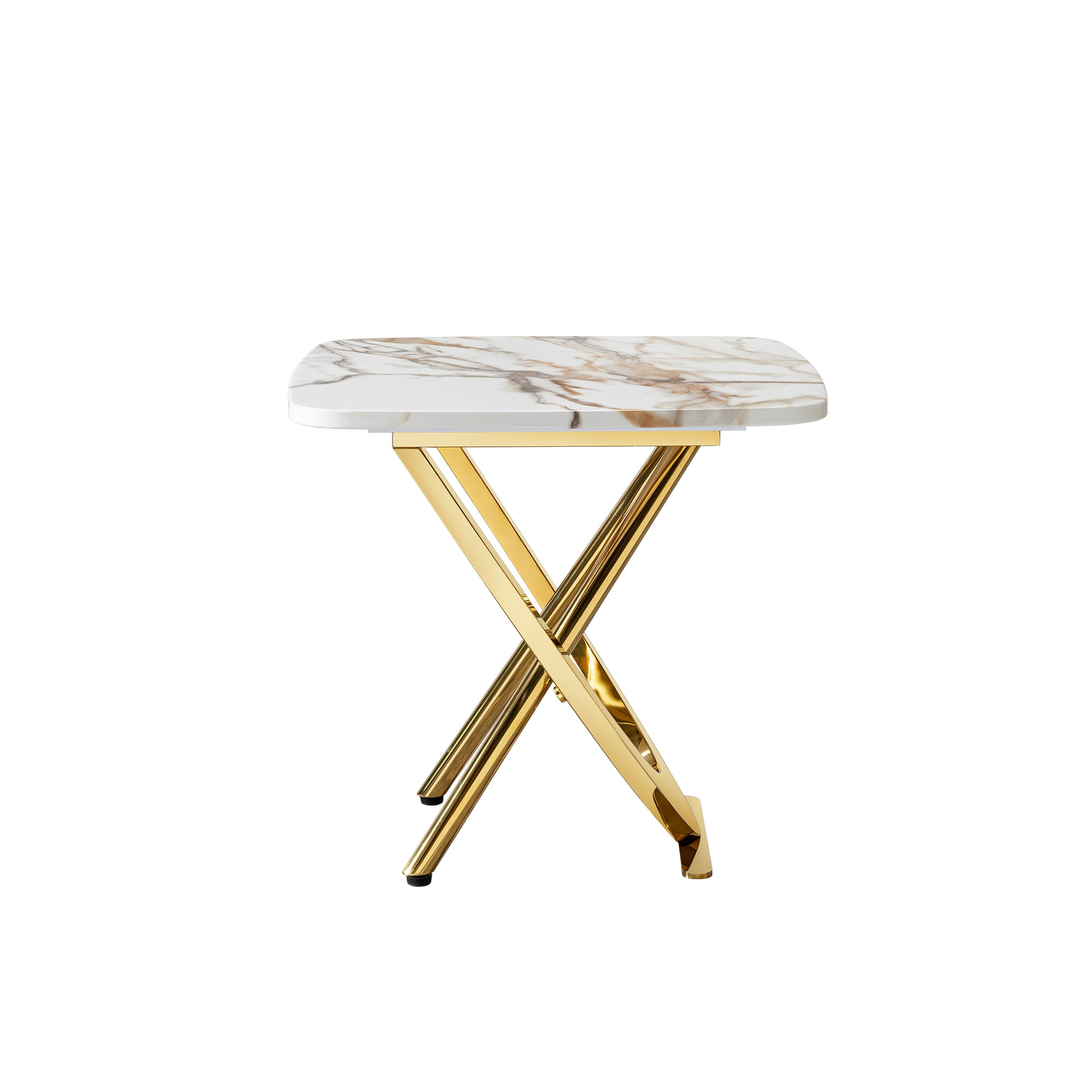 Marble Pattern Mdf Top Side End Table Square Shape Gold Stainless Steel Base Gold Primary Living Space Modern Coffee & End Tables Square Stainless Steel