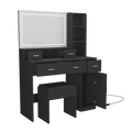 Black Dressing Table With Led 3 Color Illuminated Mirror And Power Outlet, Dressing Table With Drawers, Storage Box And Shelf, Dressing Table With Bedroom Cushioned Stool Black 5 Drawers & Above