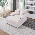 56.3 Inch Corduroy Single Sofa With 2 Toss Pillows And A Ottoman ,Comfy Sofa Deep Seat Couch For Living Room White Foam 1 Seat