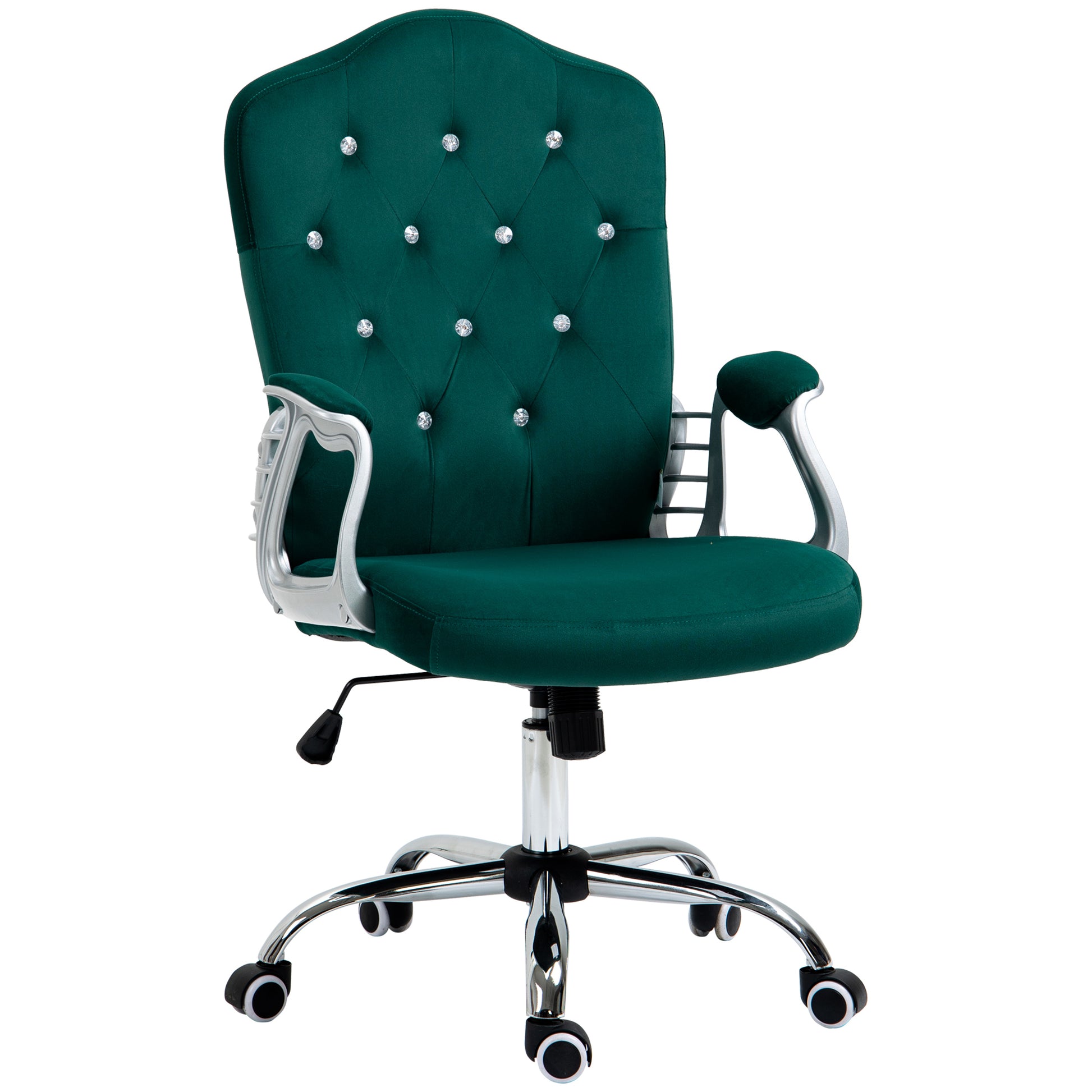 Vinsetto Home Office Chair, Velvet Computer Chair, Button Tufted Desk Chair With Swivel Wheels, Adjustable Height, And Tilt Function, Dark Green Dark Green Polyester