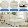 Arrived 47.7'' Oversized Corduroy Chaise Longue With Ottoman, Deep Seat Reclining Chair Sofa, Comfy Thicked Upholstered Pad Chair ,With Foot Stool ,Oversize, Movable Ottoman, Beige Beige Polyester