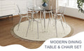 Table And Chair Set.A Modern Minimalist Round Dining Table With Transparent Tempered Glass Top And Silver Metal Legs,Paired With 6 Multiple Transparent High Quality Pp Dining Chairs With Silver Legs. Silver,Transparent Seats 6 Glass Metal