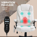 Homcom 6 Point Vibrating Massage Office Chair With Heat, Linen High Back Executive Office Chair With Reclining Backrest, Padded Armrests And Remote, Cream White Cream White Polyester