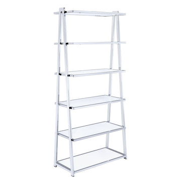 White And Chrome Bookshelf With 6 Shelves 6 White Vertical Wood Metal