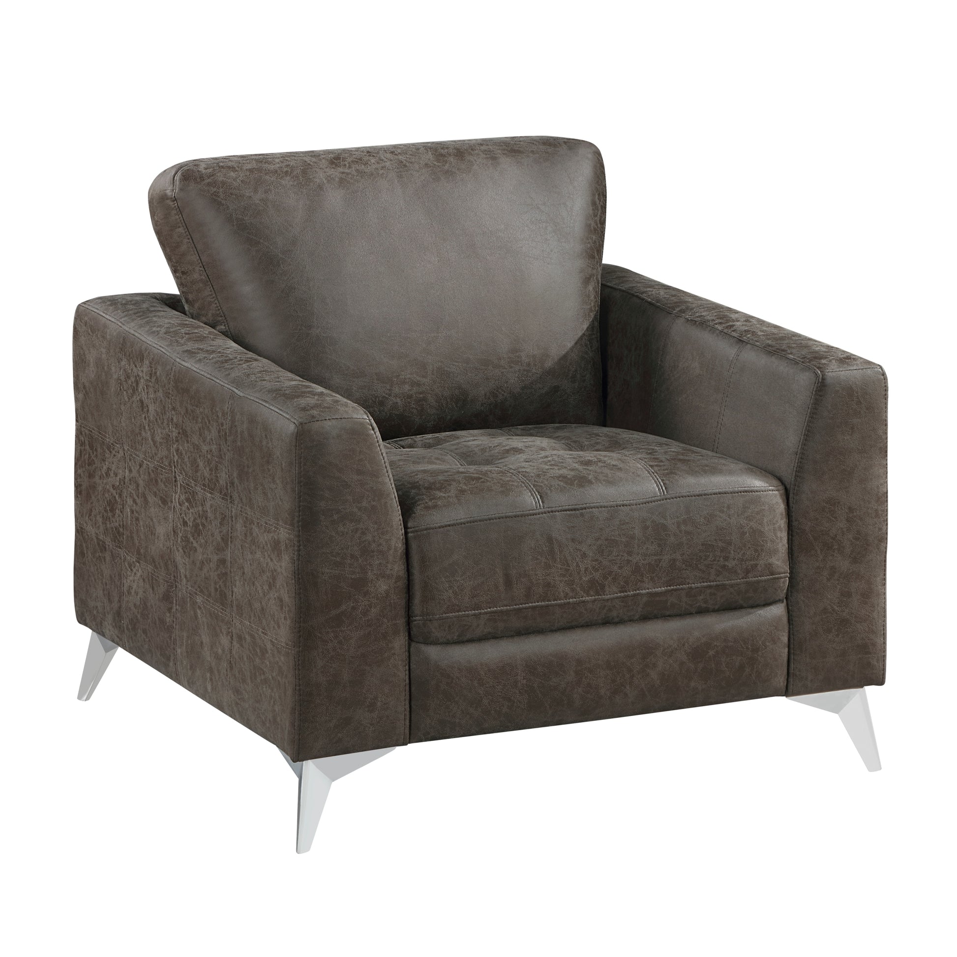 Brownish Gray Polished Microfiber Upholstery Elegant Modern Style Chair 1Pc Solid Wood Living Room Furniture Metal Legs Brown Primary Living Space Modern Solid Wood