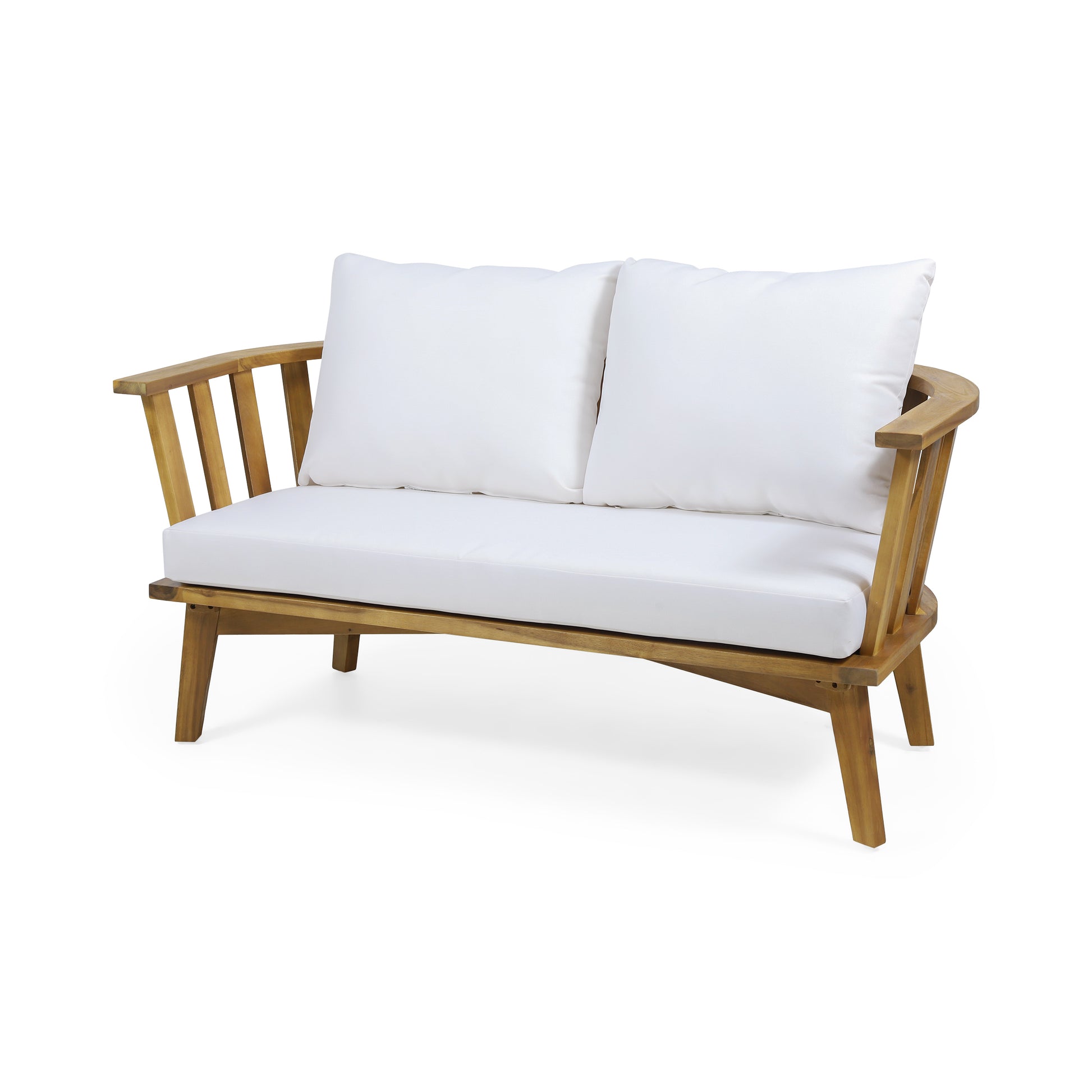Outdoor Wooden Loveseat With Cushions White Teak 55.50" W X 27.00" D X 25.50" H Yes Teak Foam Acacia Wood