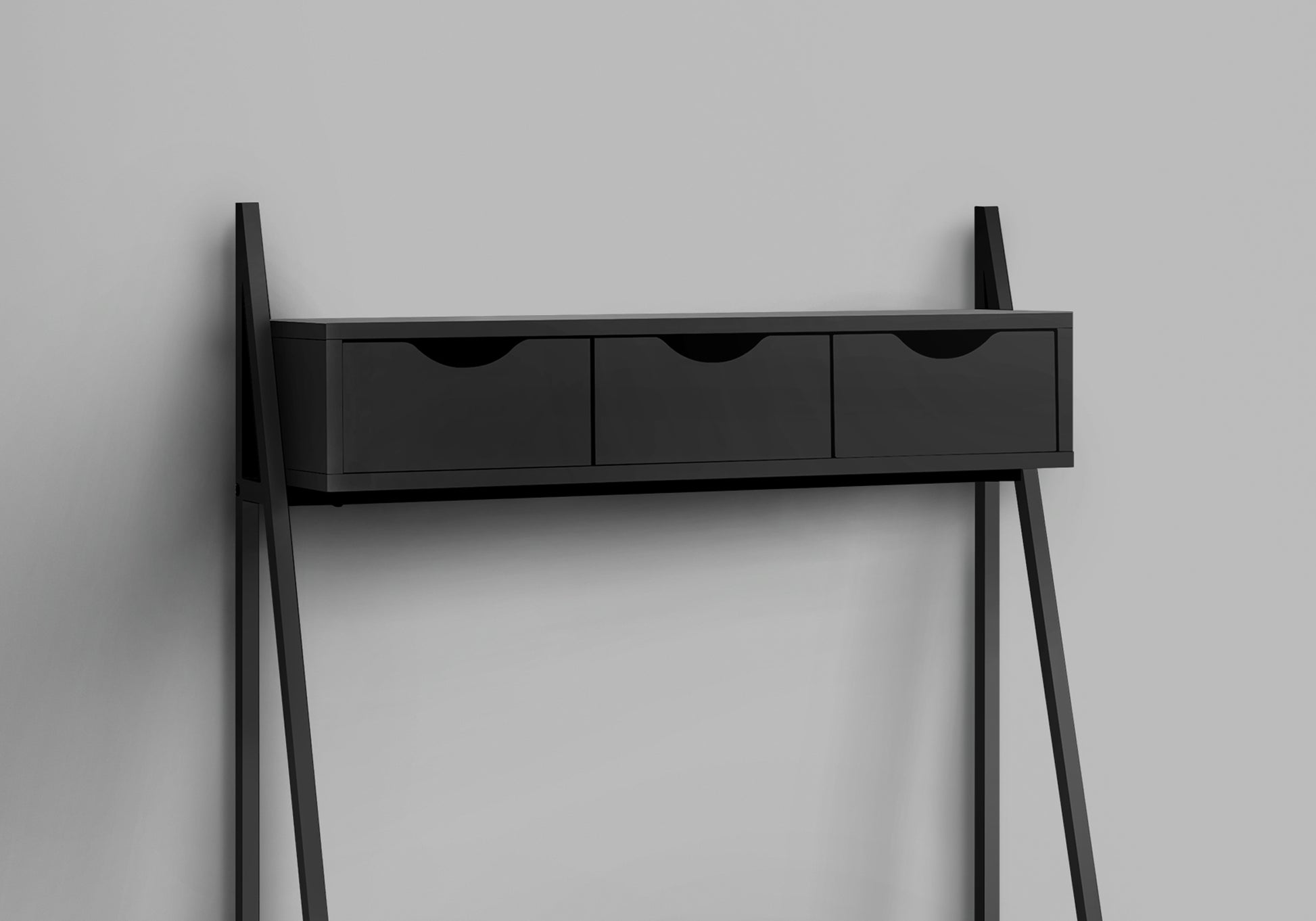 Computer Desk, Home Office, Laptop, Leaning, Storage Drawers, 32"L, Work, Black Laminate, Black Metal, Contemporary, Modern Black Metal