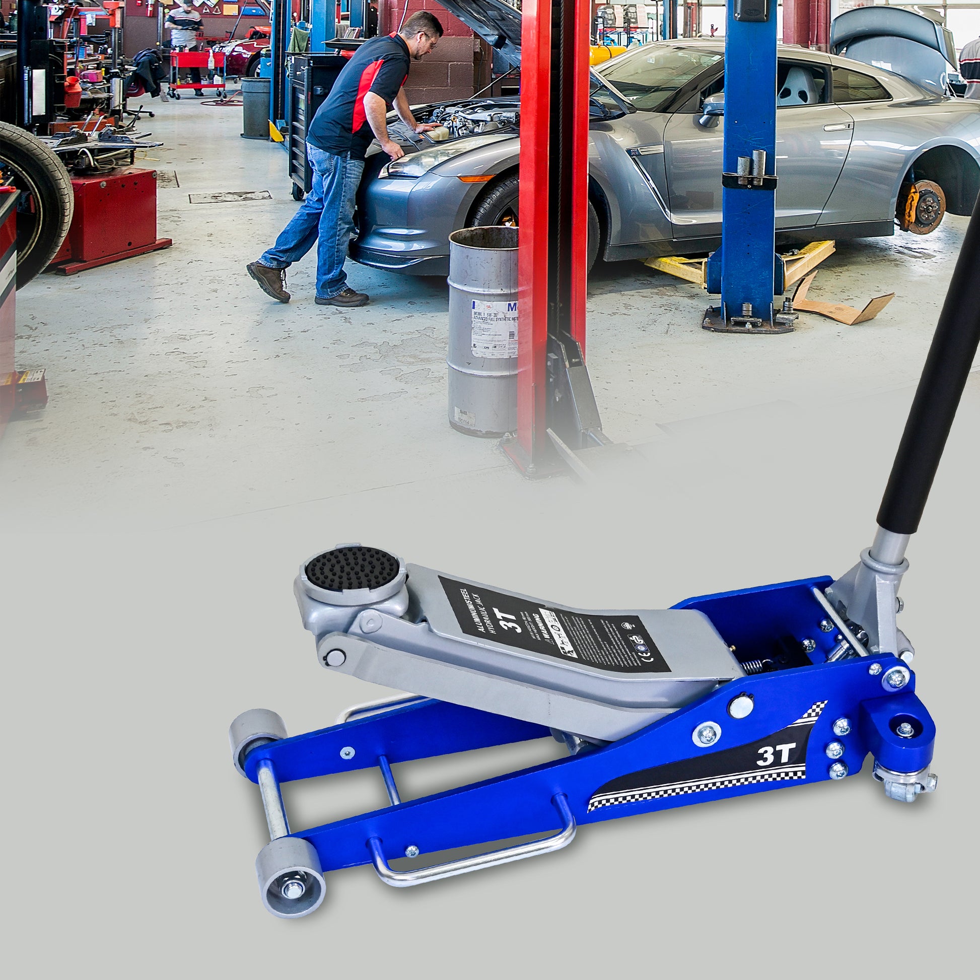 3T Aluminum Iron Horizontal Jack Blue Steel