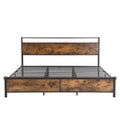 Industrial King Bed Frame With Led Lights And 2 Usb Ports, Bed Frame King Size With Storage, Noise Free, No Box Spring Needed, Rustic Brown Box Spring Not Required King Antique Brown Metal Brown Bedroom Industrial Metal & Wood