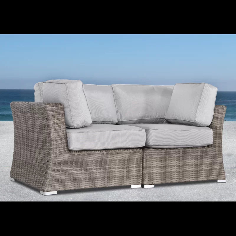Fully Assembled 66" Outdoor Wicker Loveseat With Cushions Gray,Grey Mix Wicker