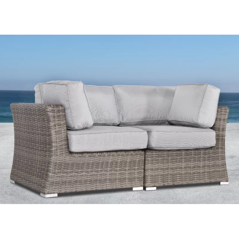 Fully Assembled 66" Outdoor Wicker Loveseat With Cushions Gray,Grey Mix Wicker