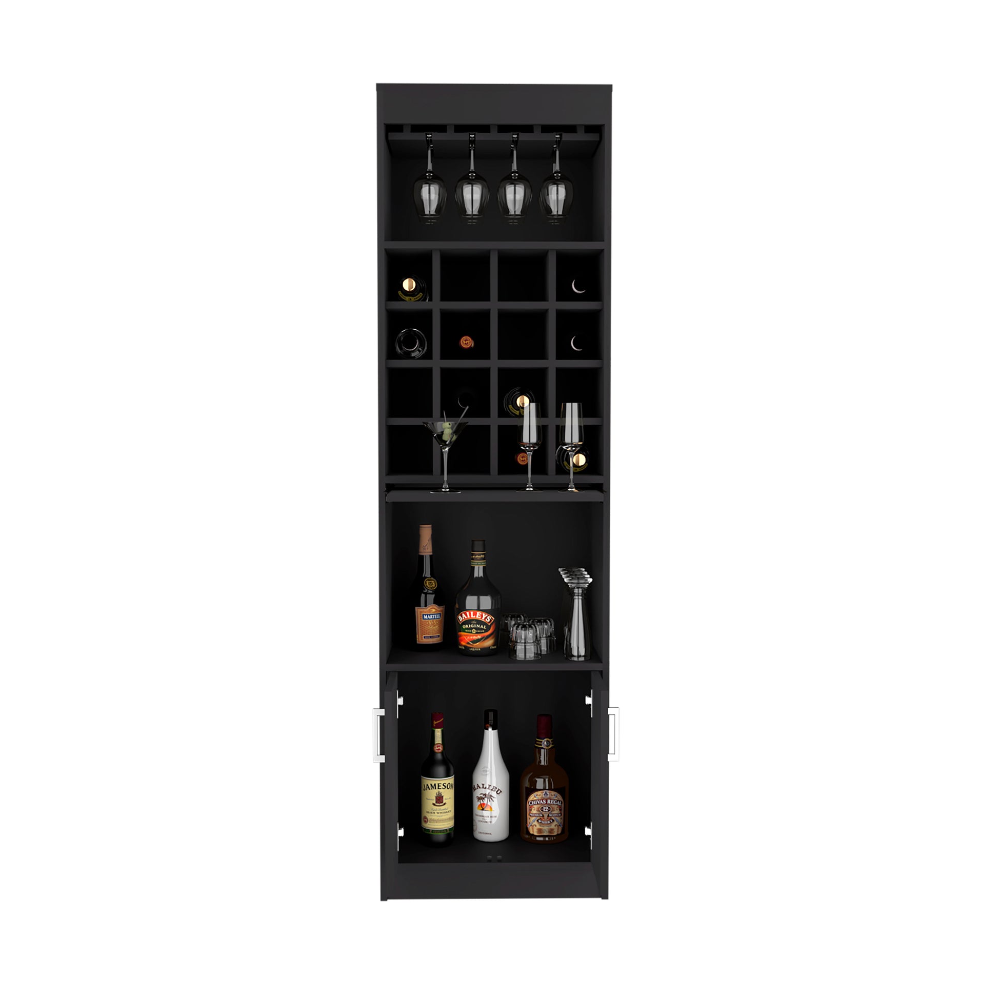 Being Kava Bar Cabinet, Double Door, Two Shelves, Sixteen Built In Wine Rack Black Black Dining Room Modern Particle Board Particle Board