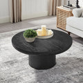 35.98Inch Round Coffee Table With Cylindrical Leg,Wood Veneer Tabletop Table,Rounded Sofa Side Table For Living Room Office,Black Black Mdf