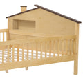 Full Size Wood Platform Bed With House Shaped Headboard, Led And Built In Storage, Natural Box Spring Not Required Full Natural Wood Bedroom Bed Frame Wood