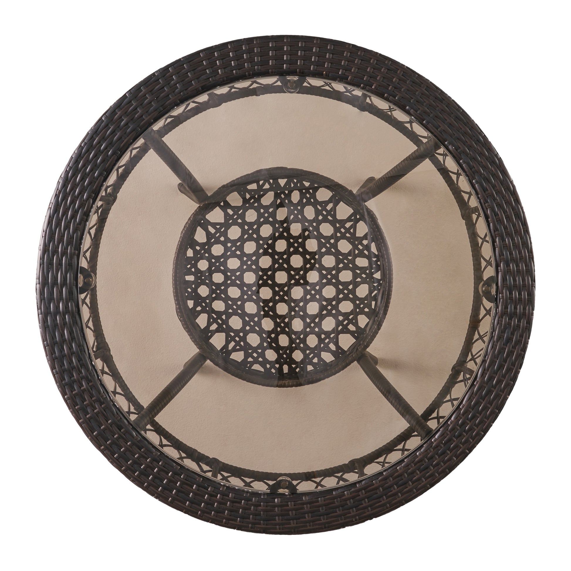 Figi Pe 34In Glass Table Kd Brown Multi Iron