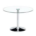 A Glass Tabletop With A Diameter Of 39.7 Inches And A Modern Minimalist Circular Dining Table With Electroplated Silver Metal Legs. Suitable For Restaurants, Living Rooms, And Conference Rooms.Dt