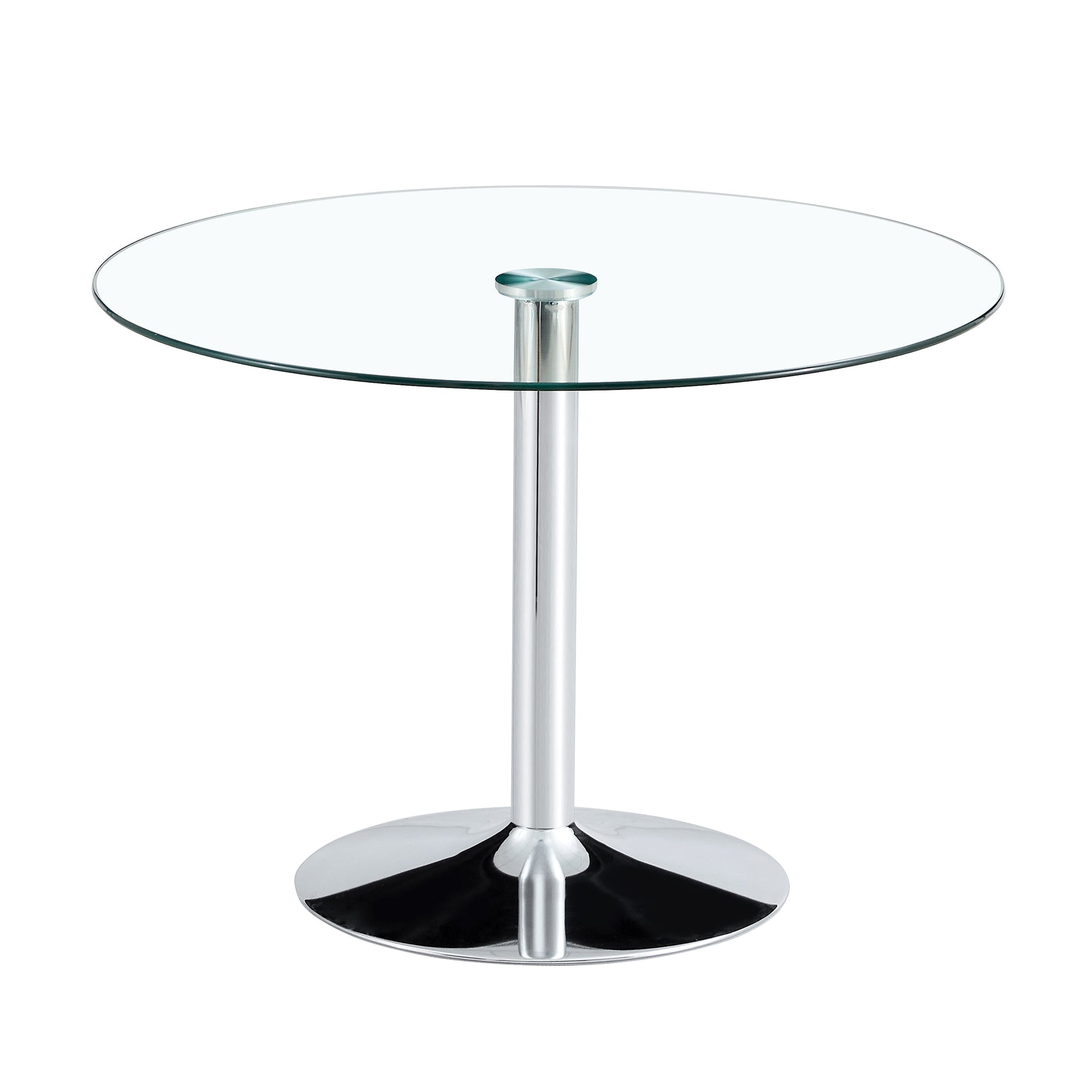 A Glass Tabletop With A Diameter Of 39.7 Inches And A Modern Minimalist Circular Dining Table With Electroplated Silver Metal Legs. Suitable For Restaurants, Living Rooms, And Conference Rooms.Dt