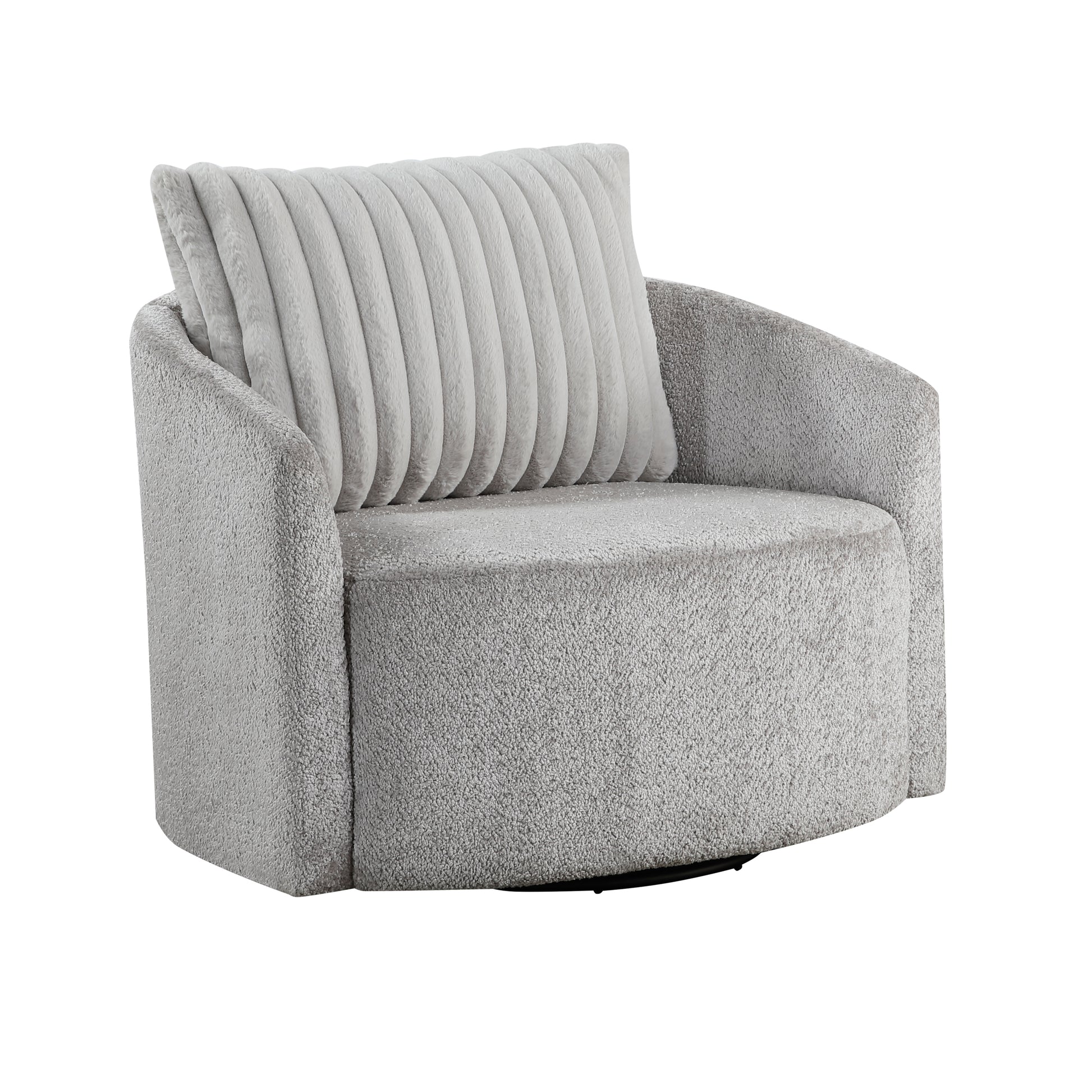 Modern Sleek Design Swivel Chair Cushion Seat Soft Gray Chenille Upholstered Plush Back Pillow Living Room Furniture 1Pc Gray Primary Living Space Modern Plywood,Solid Wood