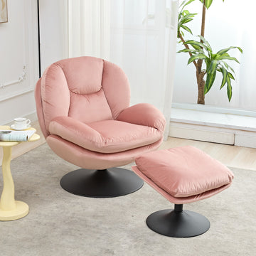 39A Swivel Leisure Chair Lounge Chair Velvet Pink Color With Stool Pink Velvet