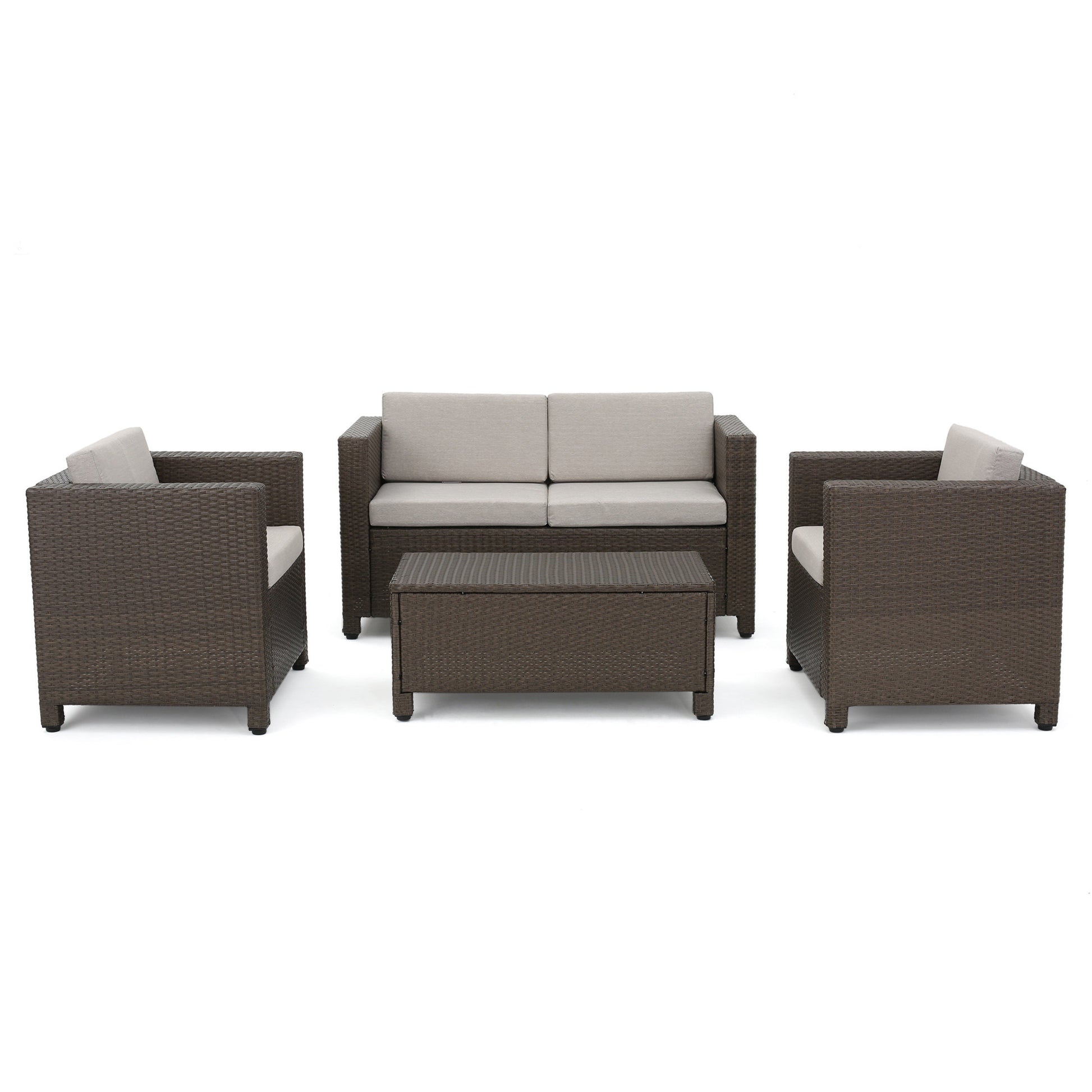 Puerta 4Pc Set Brown Rattan Waterproof Fabric