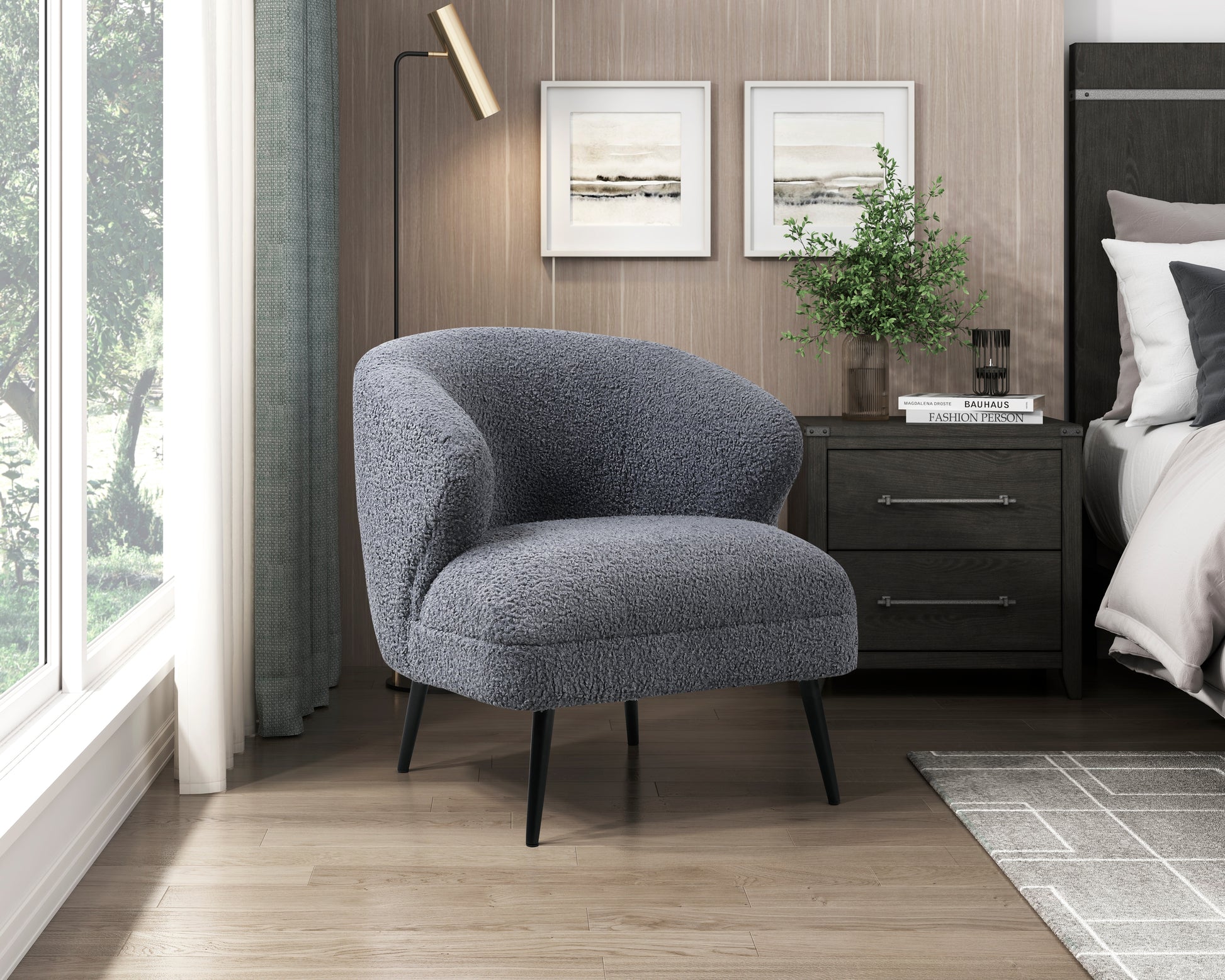 Luxury Living Room Furniture 1Pc Accent Chair Dark Gray Boucle Upholstery, High Density Foam Seat Cushions Dark Gray Primary Living Space Luxury,Modern Plywood