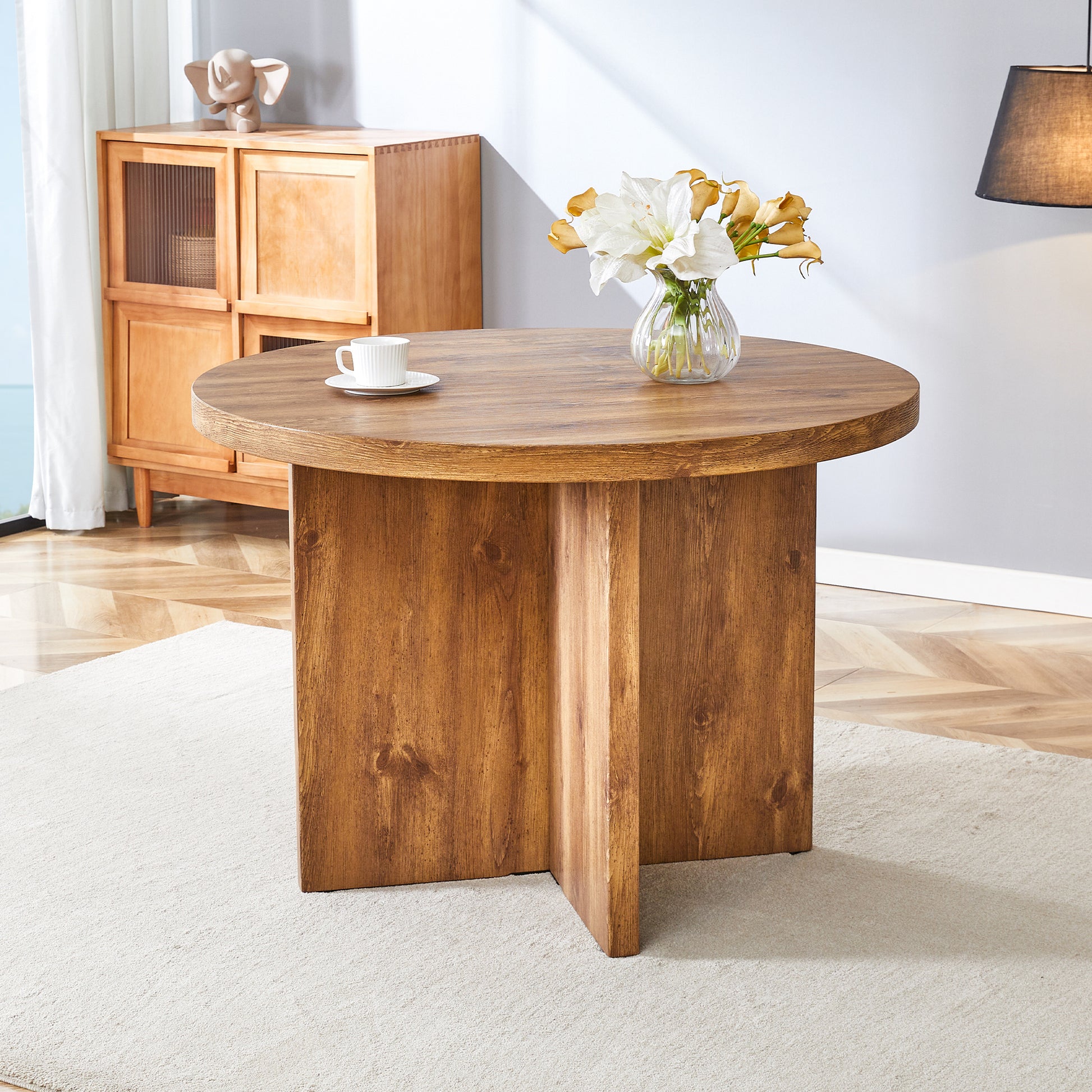 5 Piece Round Dining Table Set, Modern Round Table And 4 Upholstered Chairs For Dining Room, Kitchen Room, Living Room, Easy Assembly Metal Brown Black Dining Room 42 Inches Farmhouse,Mid Century Modern,Modern Round Round Mdf Dining Table With Chair Mdf