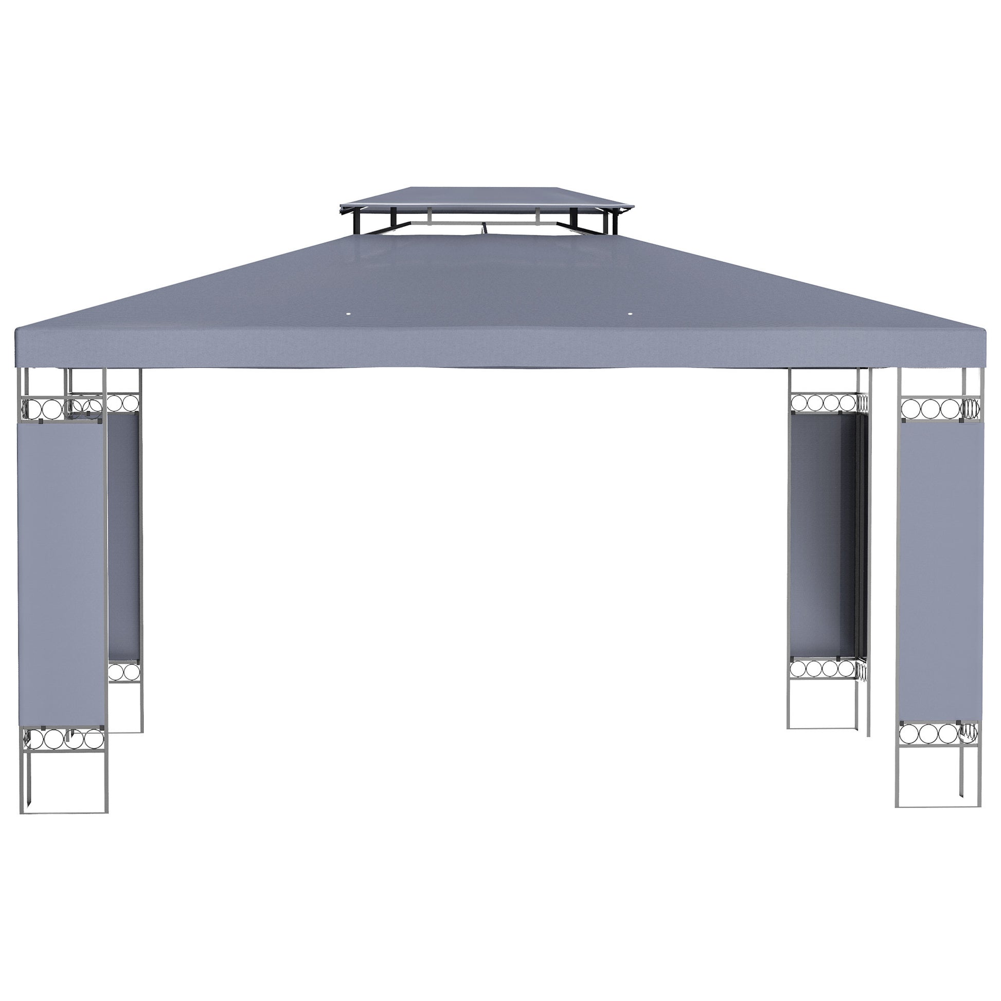 Outsunny 10' X 13' Patio Gazebo, Double Roof Outdoor Gazebo Canopy Shelter With Screen Decorate Corner Frame, For Garden, Lawn, Backyard And Deck, Gray Grey Steel