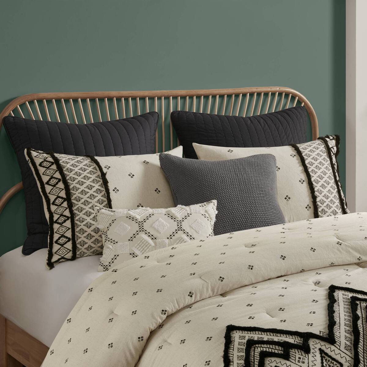 3 Piece Cotton And Flax Linen Blend Comforter Set Natural King Cal King King White Black Cotton