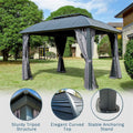 Outdoor Gazebo 10'X12', Permanent Hardtop Gazebo With Aluminum Frame For Patios Deck Backyard, Galvanized Steel Double Roof, Curtains And Netting For Lawns, Garden, Poolside Black Metal