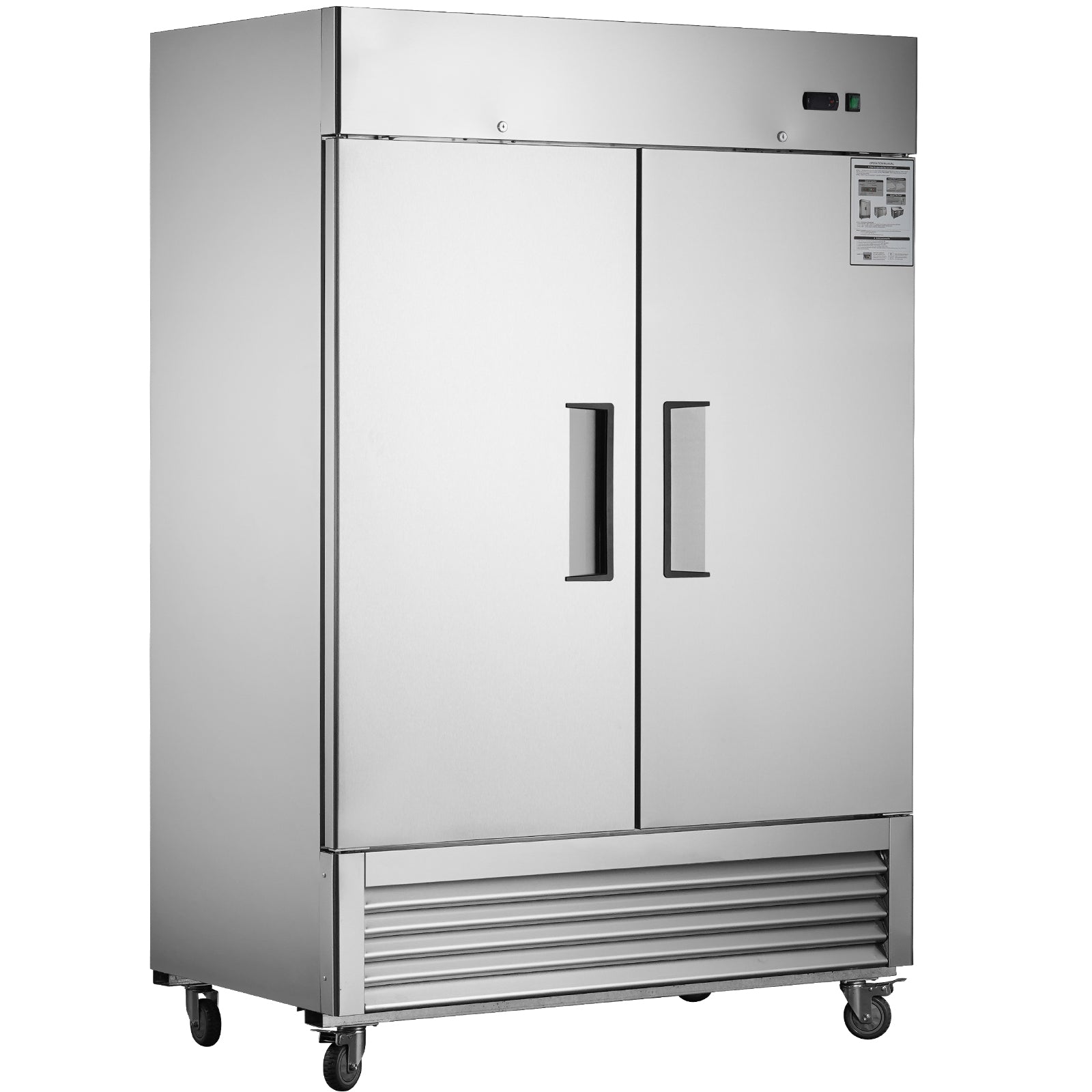 54"W Commercial Freezer 2 Section 2 Solid Door Stainless Steel Interior And Exterior Construction Reach In Freezer 42.2 Cu.Ft. Upright Fan Cooling Freezer For Restaurants And Commercial Environments
